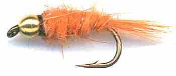 Orange Beaded Gold Ribbed Hare's Ear Nymph for rainbow and Brown Trout fishing