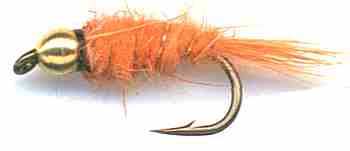 1 DOZEN GOLD BEAD HEAD ORANGE NYMPHS FOR FLY FISHING - (BH-35)