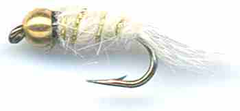 White Beaded Gold Ribbed Hare's Ear Nymph for rainbow and Brown Trout fishing
