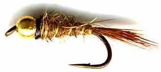 Brown Beaded Gold Ribbed Hare's Ear Nymph for rainbow and Brown Trout fishing