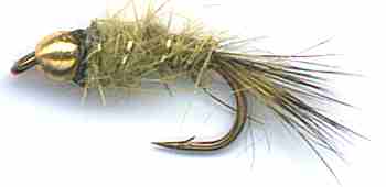 Olive Beaded Gold Ribbed Hare's Ear Nymph for rainbow and Brown Trout fishing