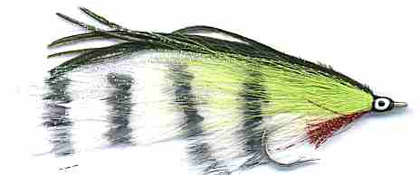 Barred White and Chartreuse Lefty's Deceiver Saltwater fishing fly pattern 