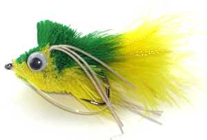 Diving Green and Yellow Bass Bug is great for largemouth and black bass fly fishing