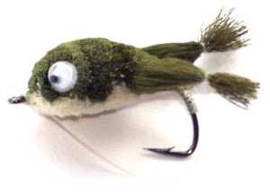 The Largemouth Bass Olive and White tummy Bass Bug Kickin Frog