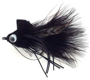 The Black Diving Bass Bug  fishing fly pattern for smallmouth and largemouth bass and pike