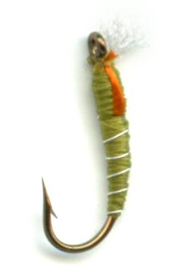 Orange cheeked Brown Buzzer Midge Nymph fly pattern for trout fishing