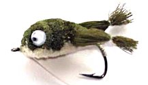 Olive and White Kicking Frog Bass Bug for largemouth bass fishing